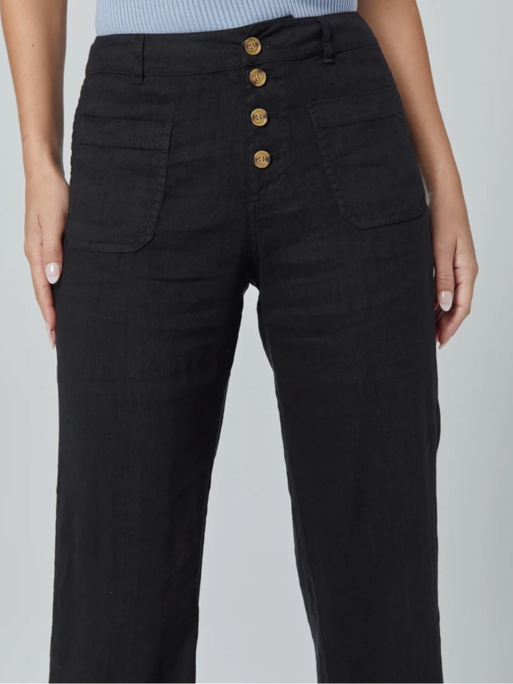 Alp N Rock Phoebe Flare Leg Pants in black Linen Blend Button-Front Pants Large